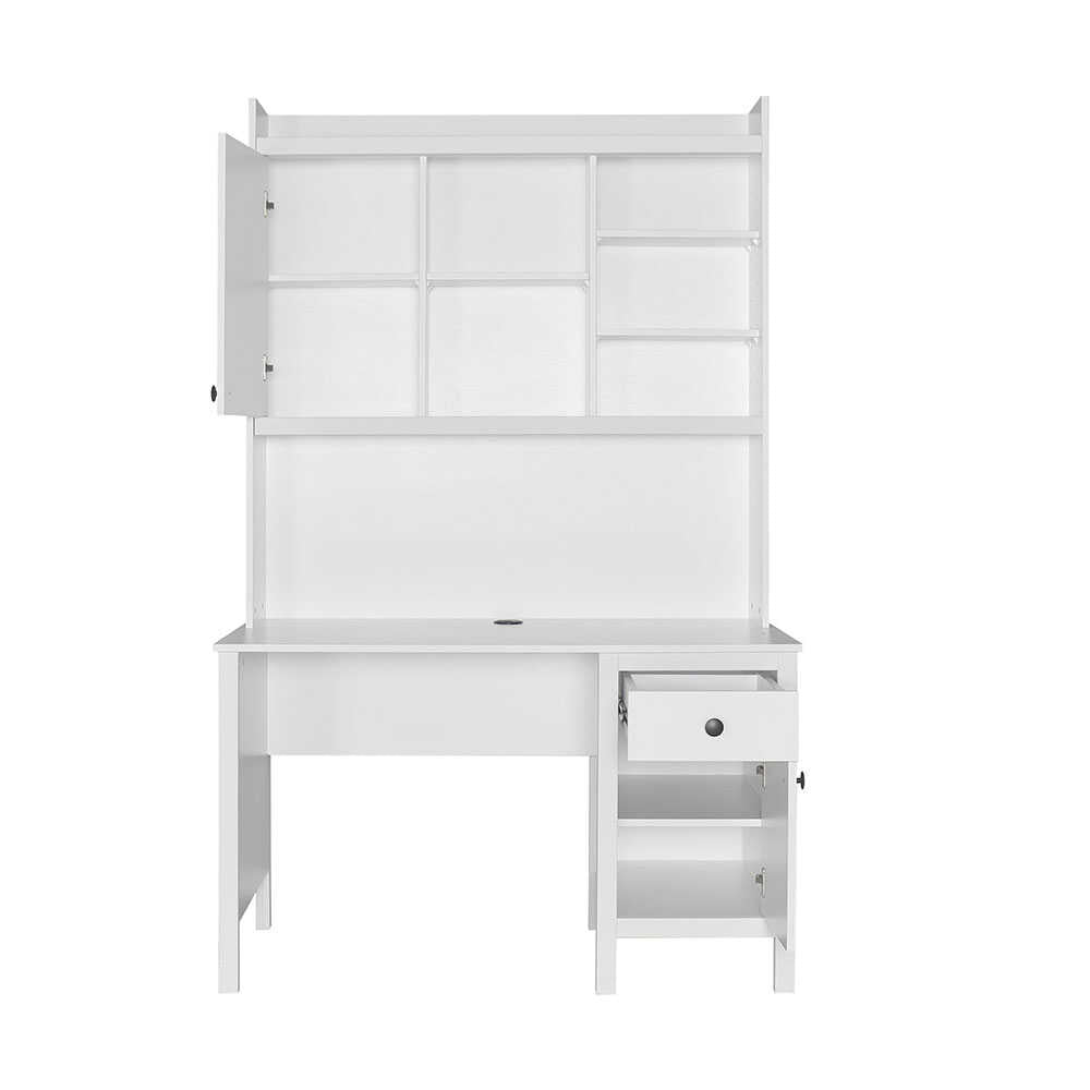 Birou Adore Rustic cu biblioteca, Alb, 120 x 193 x 60 cm