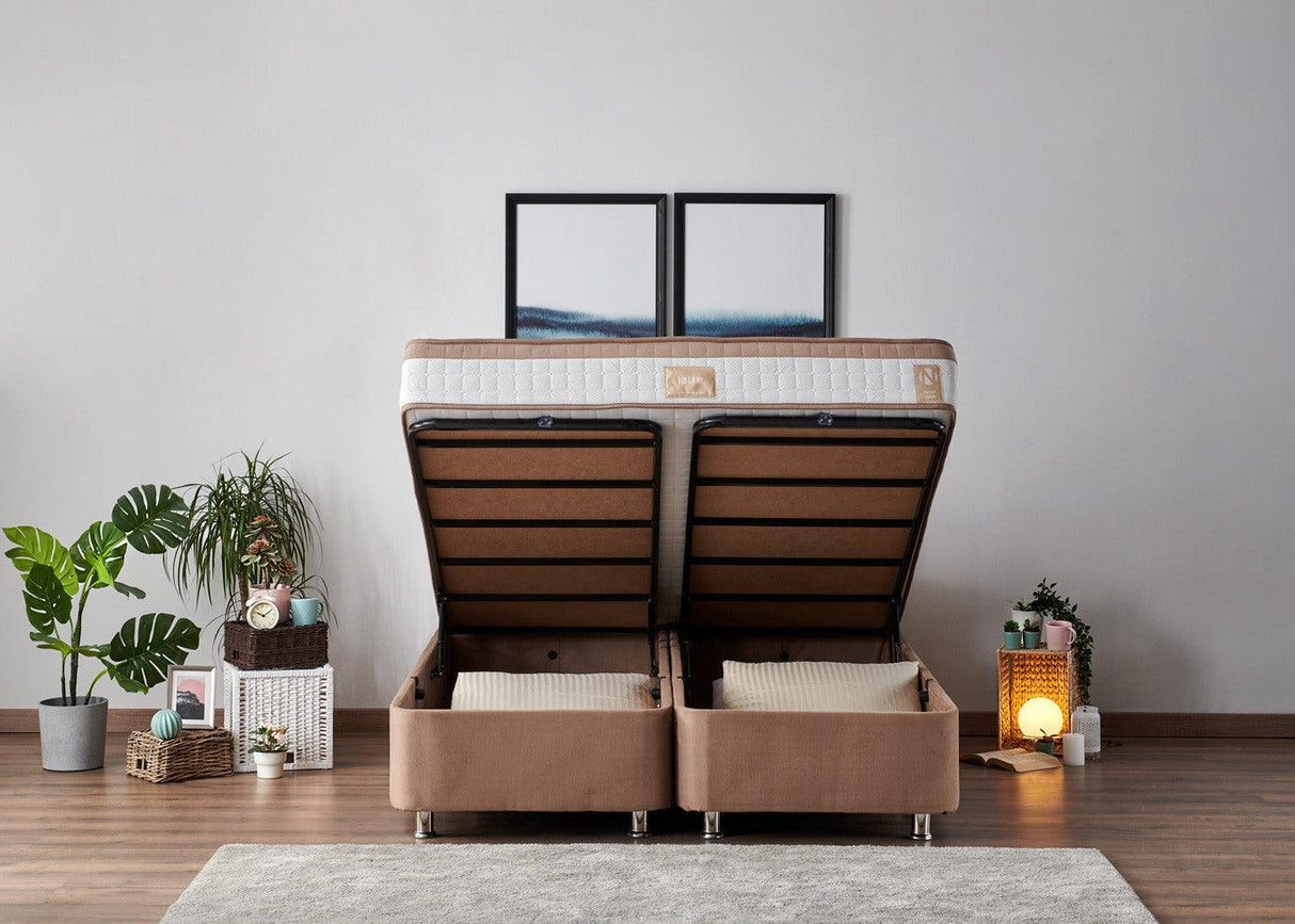 Saltea dublă, bază și tăblie Latte, Maro deschis, 140x23x190 cm