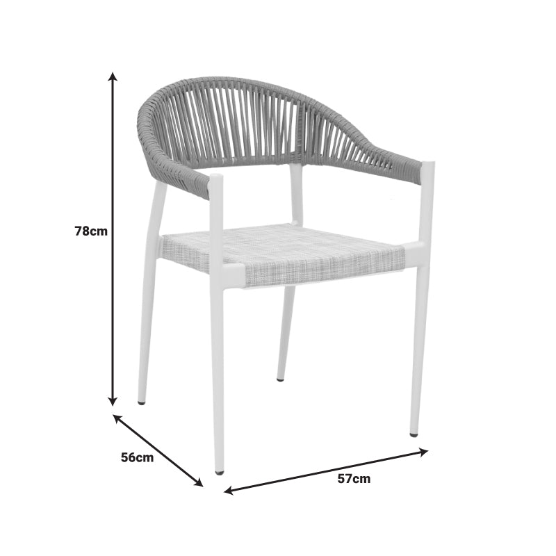 Scaun cu brate din aluminiu Elation sivuibil cu cadru alb-textilene si rattan, Natural, 56x52x76 cm