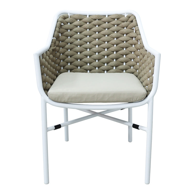Scaun cu brate din aluminiu Ortegia, cu cadru alb si sfoara kaki, 57x62x82 cm