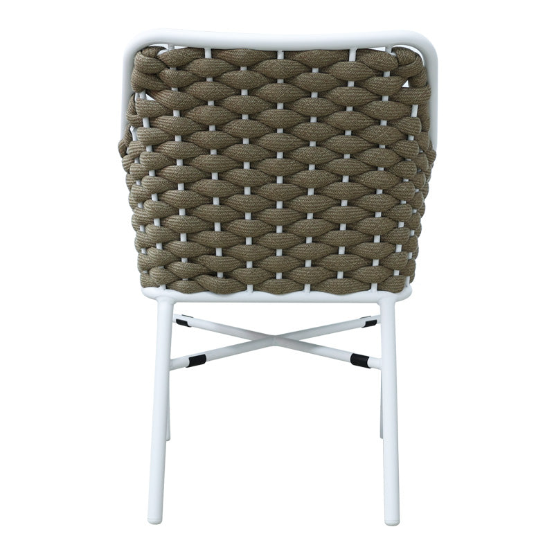 Scaun cu brate din aluminiu Ortegia, cu cadru alb si sfoara kaki, 57x62x82 cm