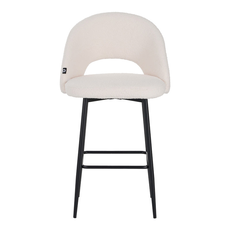 Scaun de bar bouclé alb Masebo, Bouclé, Negre, 48x52x97 cm