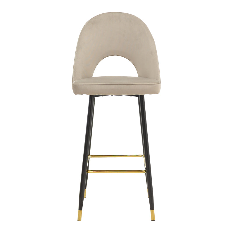 Scaun de bar Casenio bej de catifea-negru-auriu cu baza metalica, 48x50x117 cm - Bej