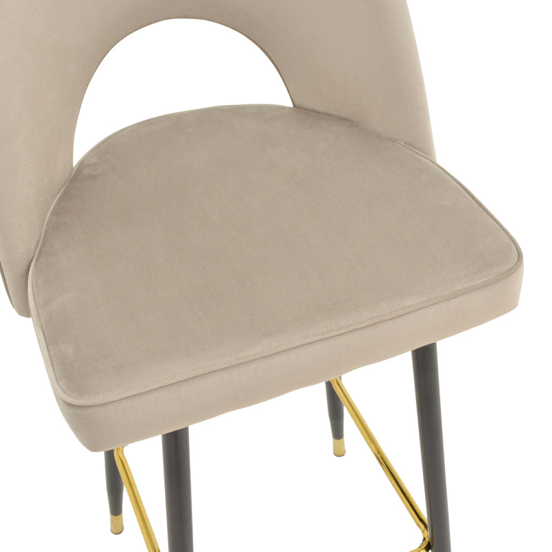 Scaun de bar Casenio bej de catifea-negru-auriu cu baza metalica, 48x50x117 cm - Bej