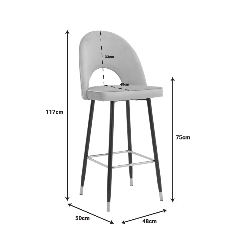 Scaun de bar Casenio bej de catifea-negru-auriu cu baza metalica, 48x50x117 cm - Bej