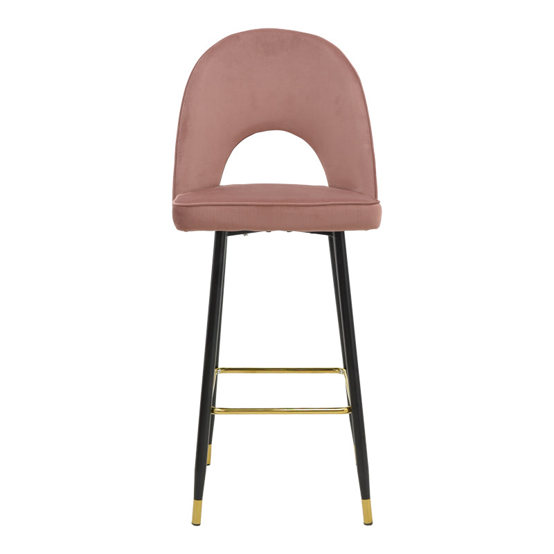 Scaun de bar Casenio bej de catifea-negru-auriu cu baza metalica, 48x50x117 cm - Roz
