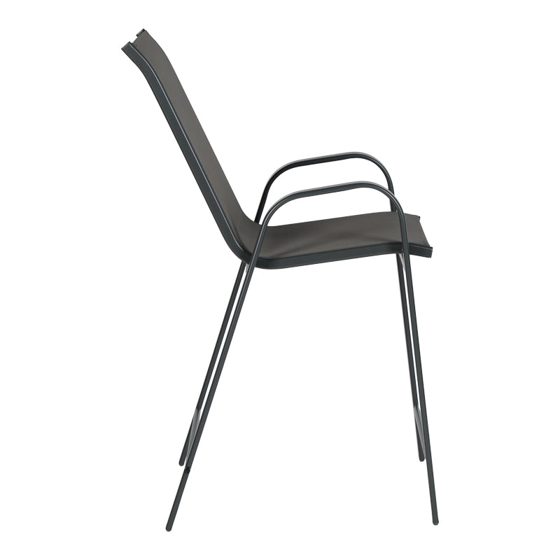 Scaun de bar mediu Calan, metal și textilenă, gri închis, 55x70x114 cm