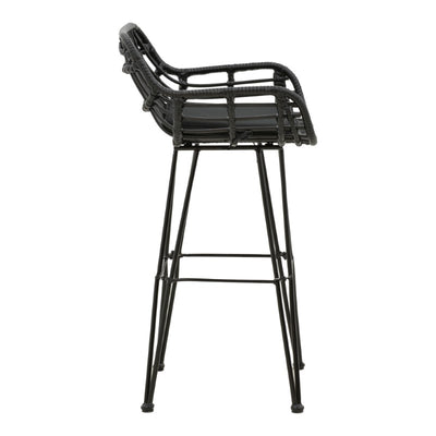 Scaun de bar Naoki cu perna pe picior negru-metal, negru, 52x50x90 cm, detaliu produs