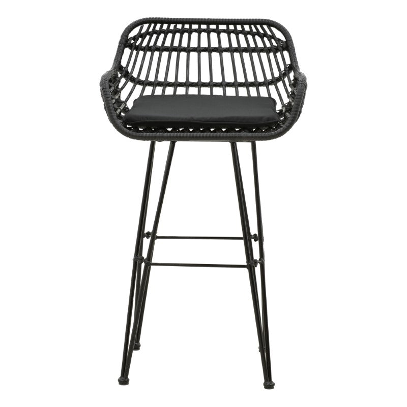 Scaun de bar Naoki cu perna pe picior negru-metal, negru, 52x50x90 cm