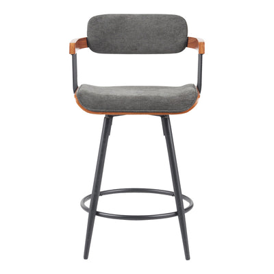 Scaun de bar rotativ Cameo, metalic, lemn, nuc negru gri închis, 53x50x93 cm, perspectiva suplimentara