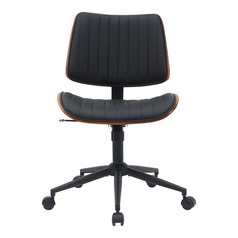 Scaun de birou Amani, piele PU si lemn, 52x54x91 cm - Negru-Nuc