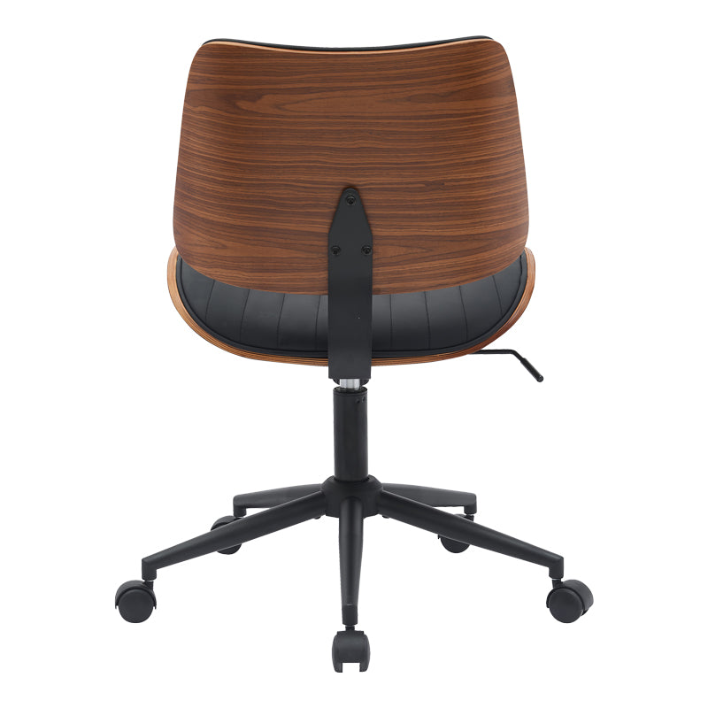 Scaun de birou Amani, piele PU si lemn, 52x54x91 cm - Negru-Nuc