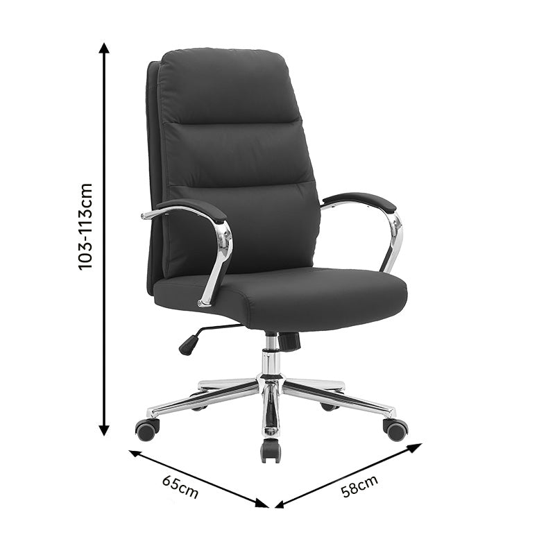 Scaun de birou directorial Normie, piele PU, 58x65x111 cm - Negru