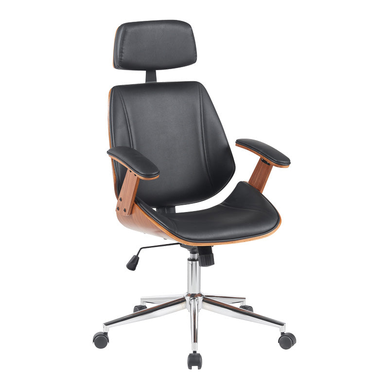 Scaun de birou directorial Fetseno, piele PU, 53x56x124 cm - Negru