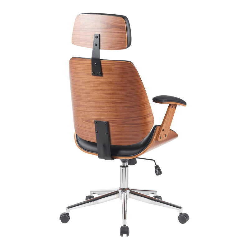 Scaun de birou directorial Fetseno, piele PU, 53x56x124 cm - Negru