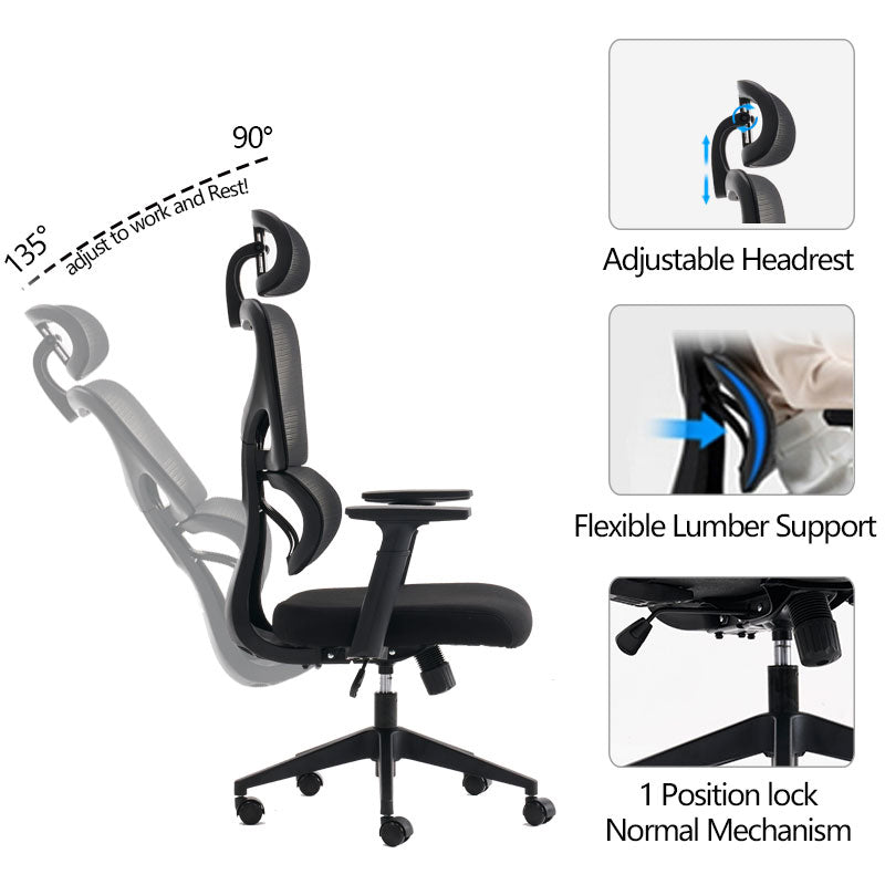 Scaun de birou ergonomic Manager, Mesh, negru, 67x64x120-128 cm