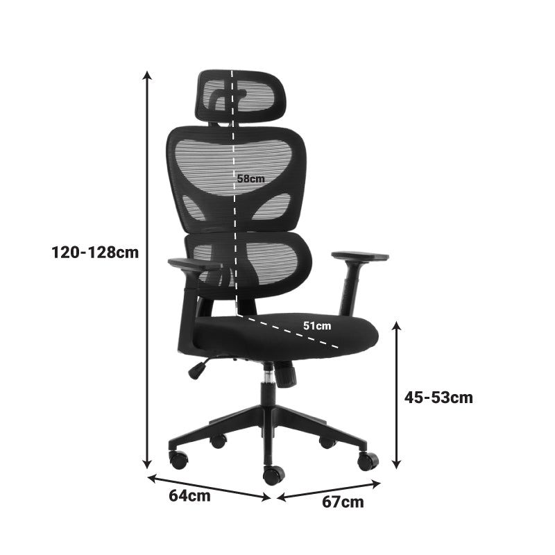 Scaun de birou ergonomic Manager, Mesh, negru, 67x64x120-128 cm