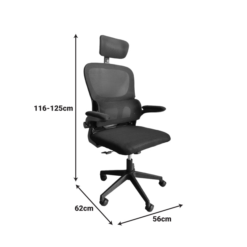 Scaun de birou ergonomic Recko, mesh, Negru, 56x62x116-125 cm