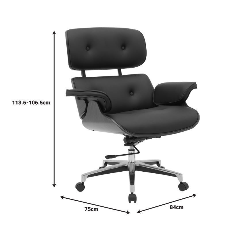 Scaun de birou manager Kobane baza neagra pu-crom, 84x75x114 cm