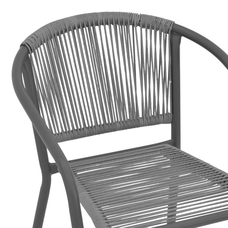 Scaun de brat din metal-ratan stivuibil Lindaria, Gri inchis, 54x63x74 cm