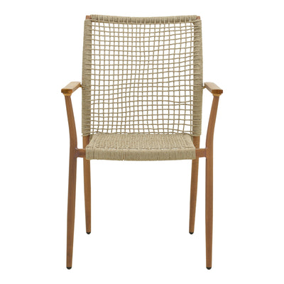 Scaun de exterior Solana stivuibil, Teak-Maro deschis, aluminiu si ratan PE, 56x57x95 cm, prezentare produs, lemn, pentru grădină sau terasă