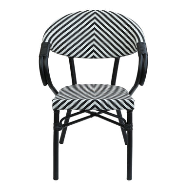 Scaun de gradina Isaia stivuibil aluminiu negru si textilena, alb si negru, 57x57x83 cm, detaliu produs