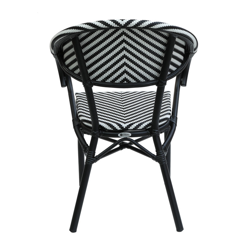 Scaun de gradina Isaia stivuibil aluminiu negru si textilena, alb si negru, 57x57x83 cm
