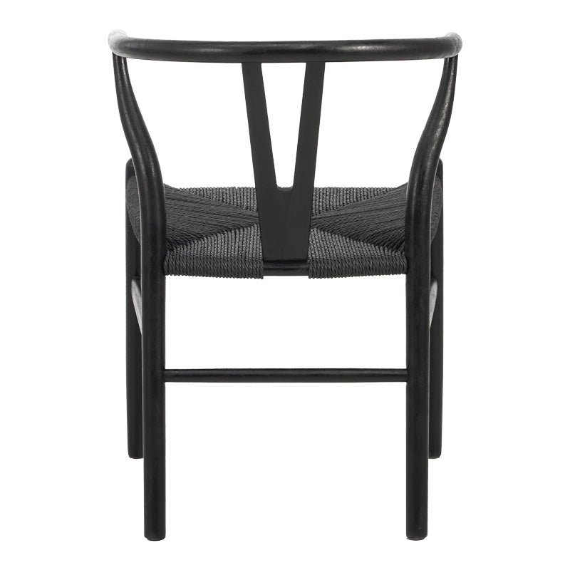 Scaun dining, lemn de cauciuc - funie, negru, 53x57x74 cm