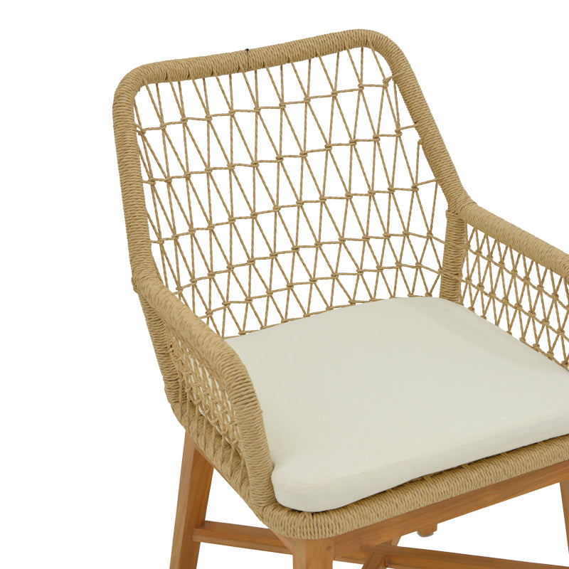 Scaun Elaiza lemn de tec si frânghie Natural cu perna, 58x60x90 cm