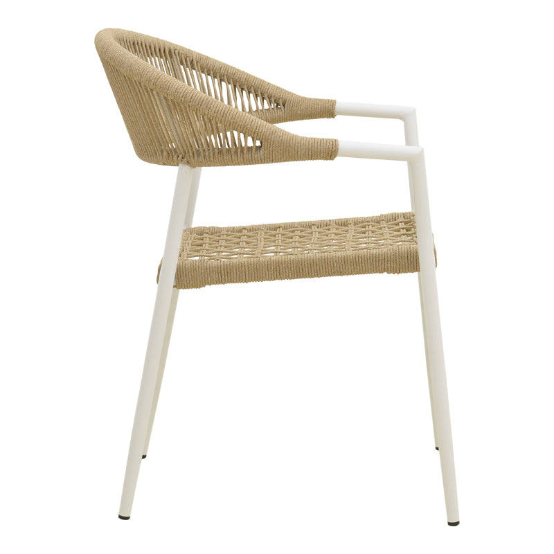 Scaun exterior Ammos, aluminiu si franghie PE, 56x62x82 cm - Alb-Natural