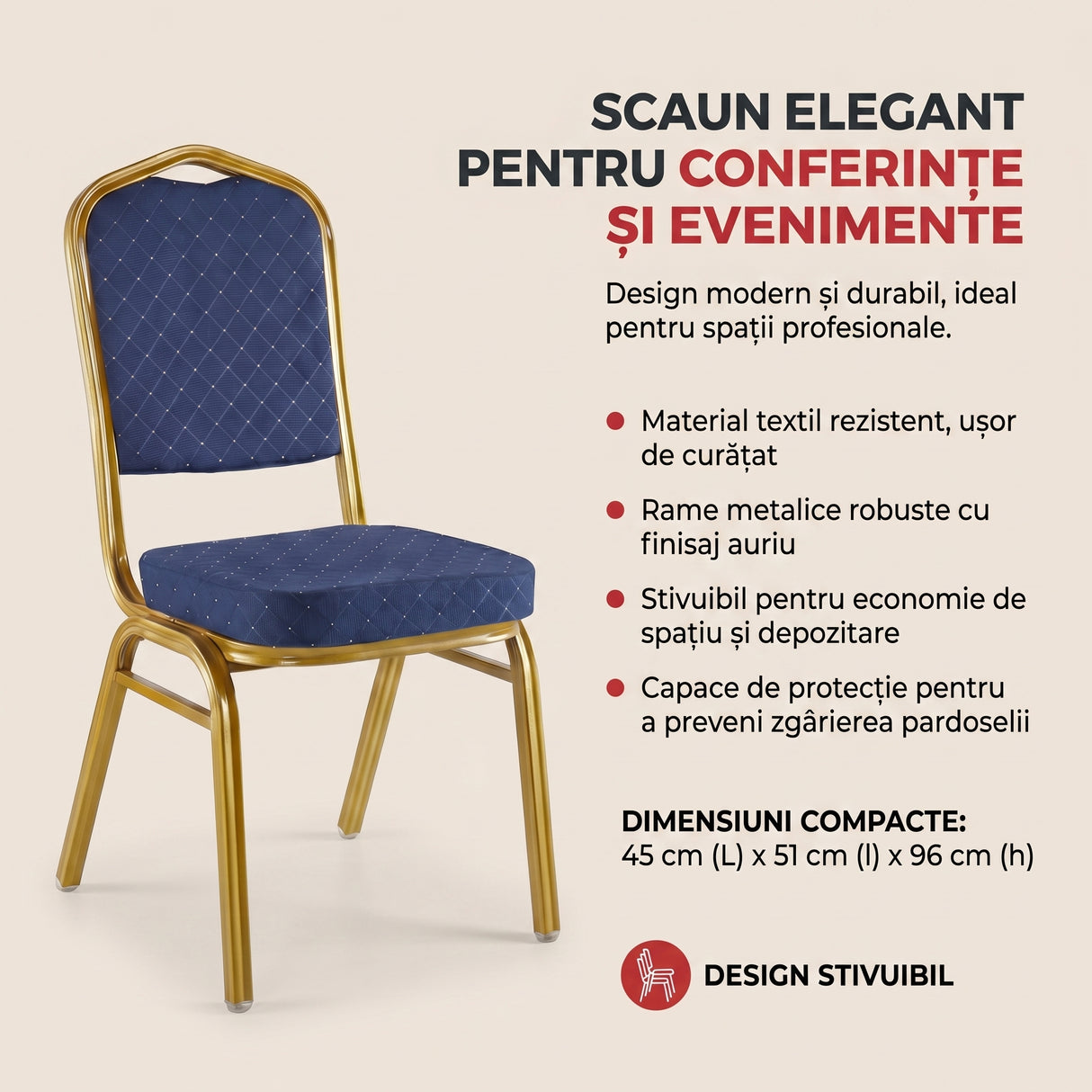 Scaun Hilton pentru conferinta si evenimente, Rosu - Albastru, 45x51x96 cm - Albastru