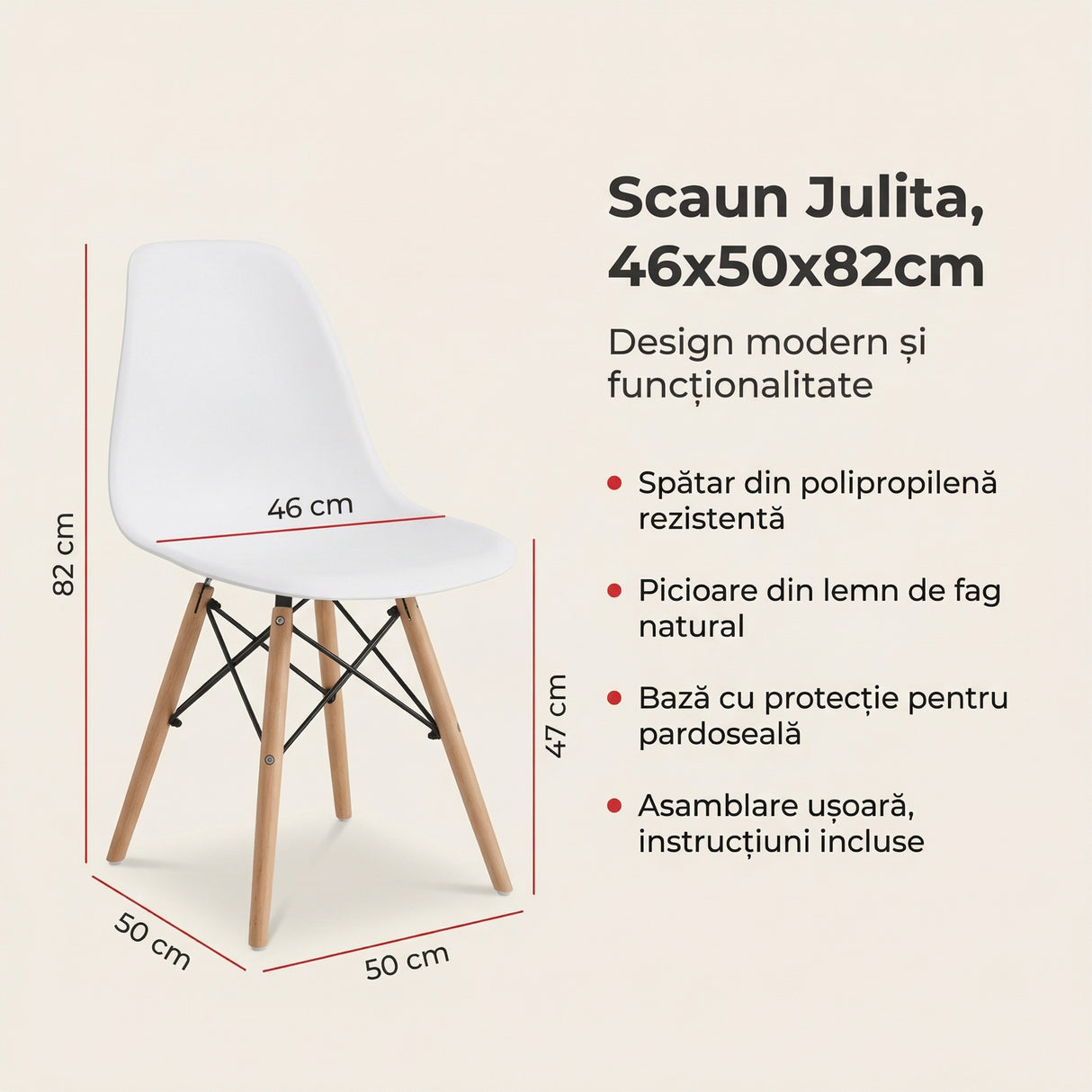 Scaun Julita, 46x50x82 cm - Alb