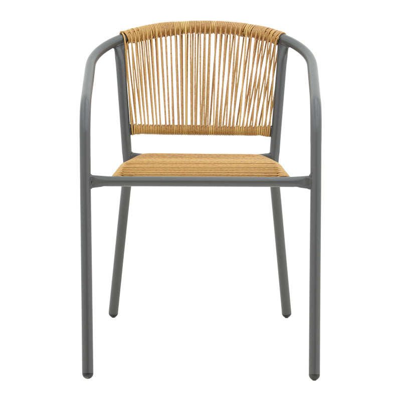 Scaun metalic stivuibil Lindaria Gri inchis si rattan PE Natural, 54x63x74 cm