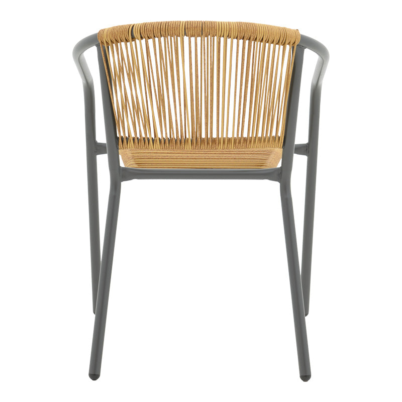 Scaun metalic stivuibil Lindaria Gri inchis si rattan PE Natural, 54x63x74 cm