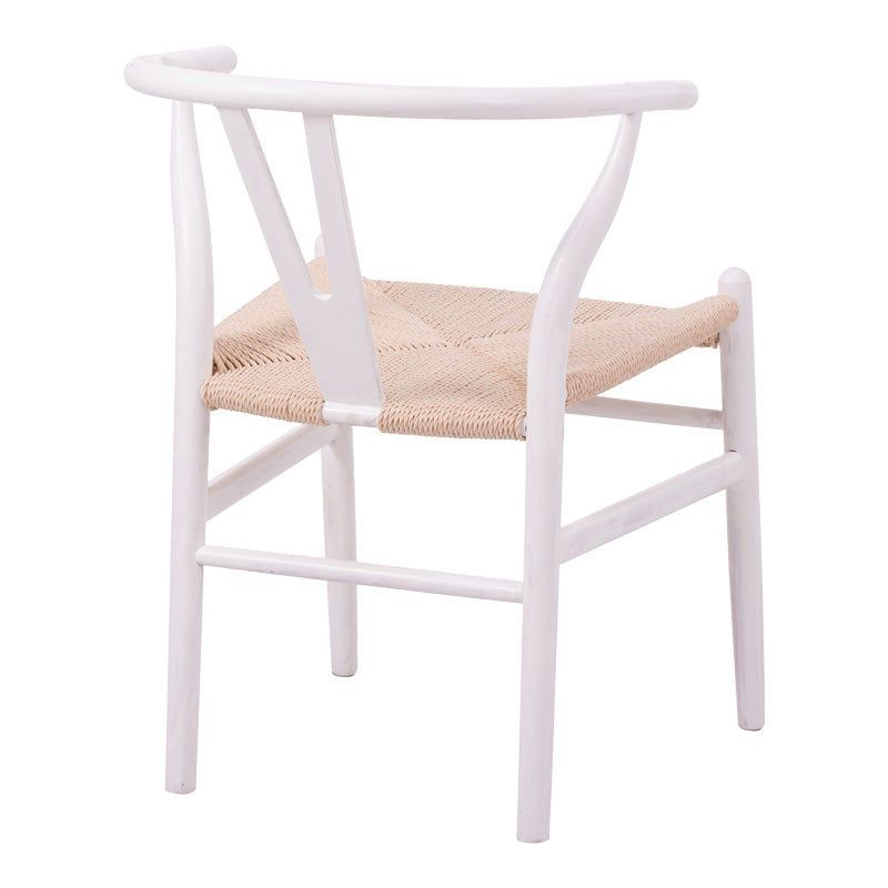 Scaun tip Wishbone, lemn de arbore de cauciuc și frânghie, alb, 53x57x74 cm