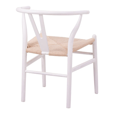 Scaun tip Wishbone, lemn de arbore de cauciuc și frânghie, alb, 53x57x74 cm, detaliu produs