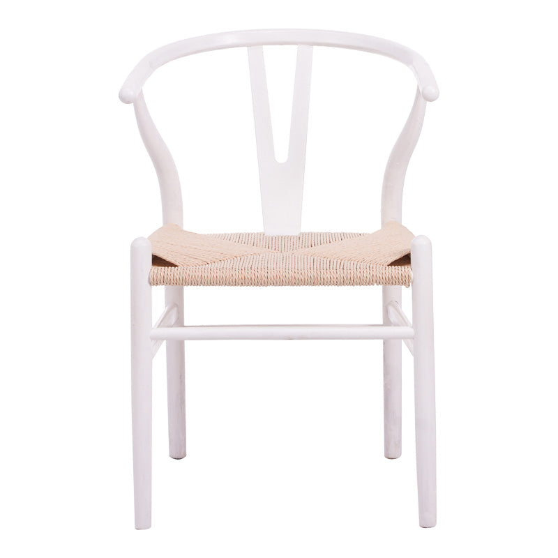 Scaun tip Wishbone, lemn de arbore de cauciuc și frânghie, alb, 53x57x74 cm