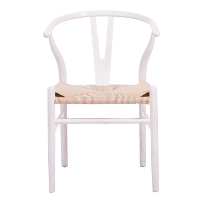 Scaun tip Wishbone, lemn de arbore de cauciuc și frânghie, alb, 53x57x74 cm, foto produs