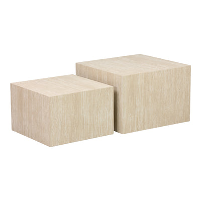 Set 2 masute de cafea Coffina din MDF, efect travertin, vedere frontală, MDF, lemn, PP, pentru living