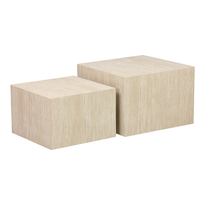 Set 2 masute de cafea Coffina din MDF, efect travertin, vedere frontală, MDF, lemn, PP, pentru living