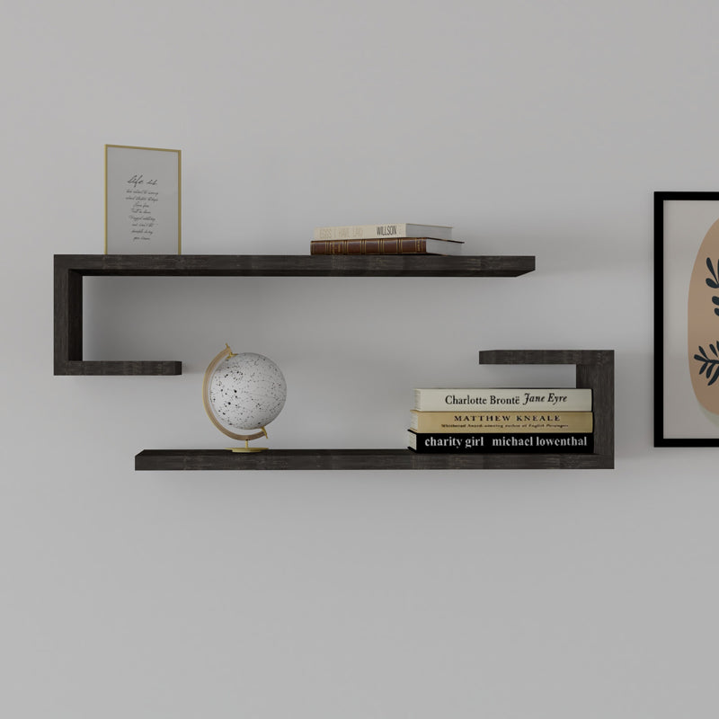 Set 2 rafturi de perete Eldo, Negru, 60x19x15 cm, imagine suplimentara