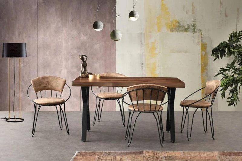 Set 2 Scaune Bucatarie Istanbul 965, 60 x 77 x 50 cm, Negru / Bej