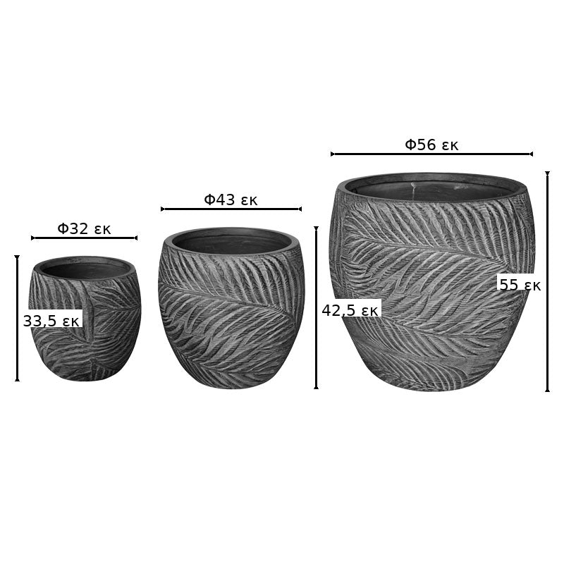 Set 3 ghivece Dortu, stil antic, ceramică, gri, 56x56x55 cm