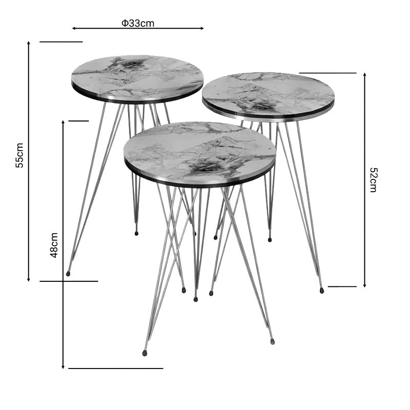 Măsuțe laterale Wakmi, Set 3 piese, 33x33x55 cm - Natural-Auriu