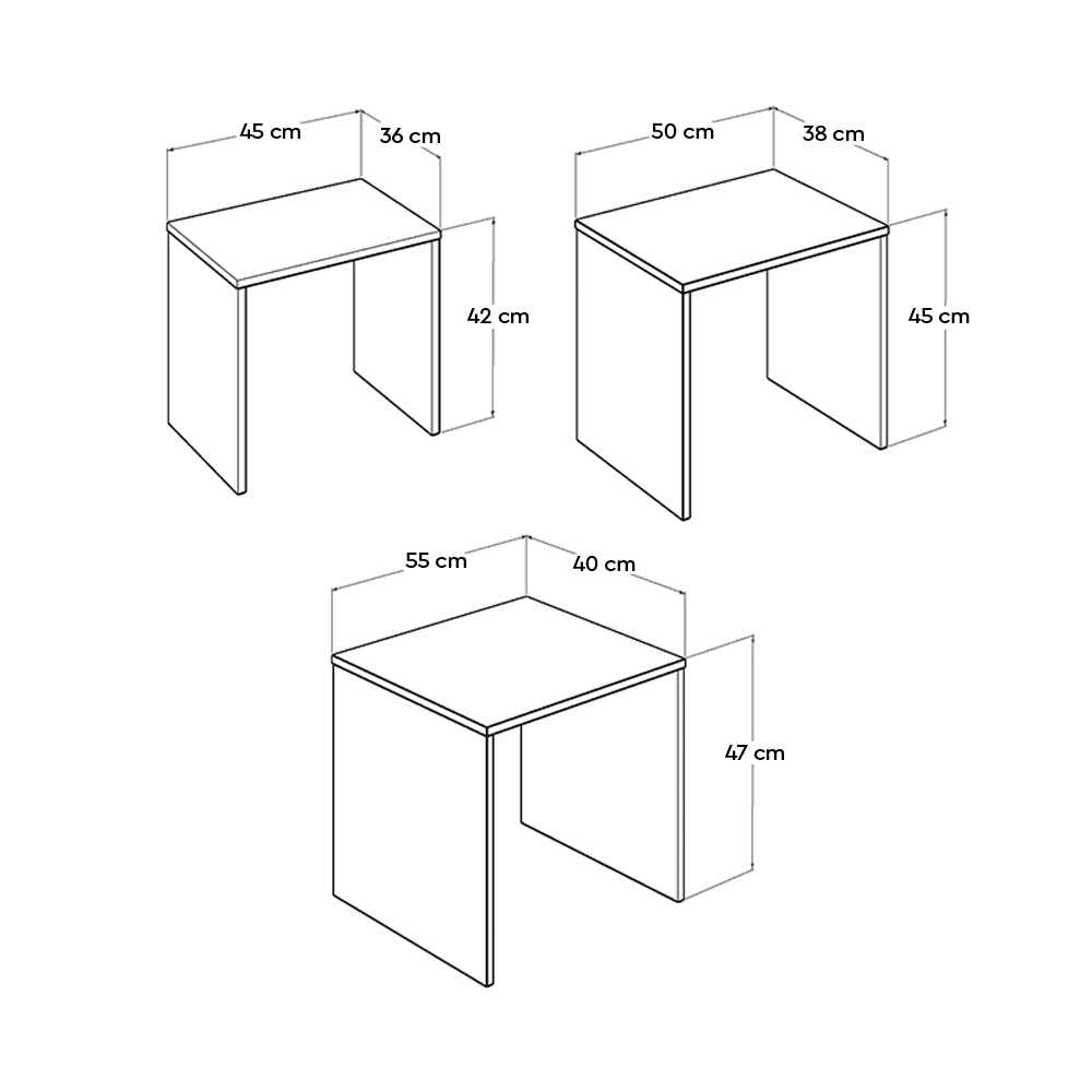 Set 3 Masute Cafea Zigon Adore, 55x47x40 cm - Stejar
