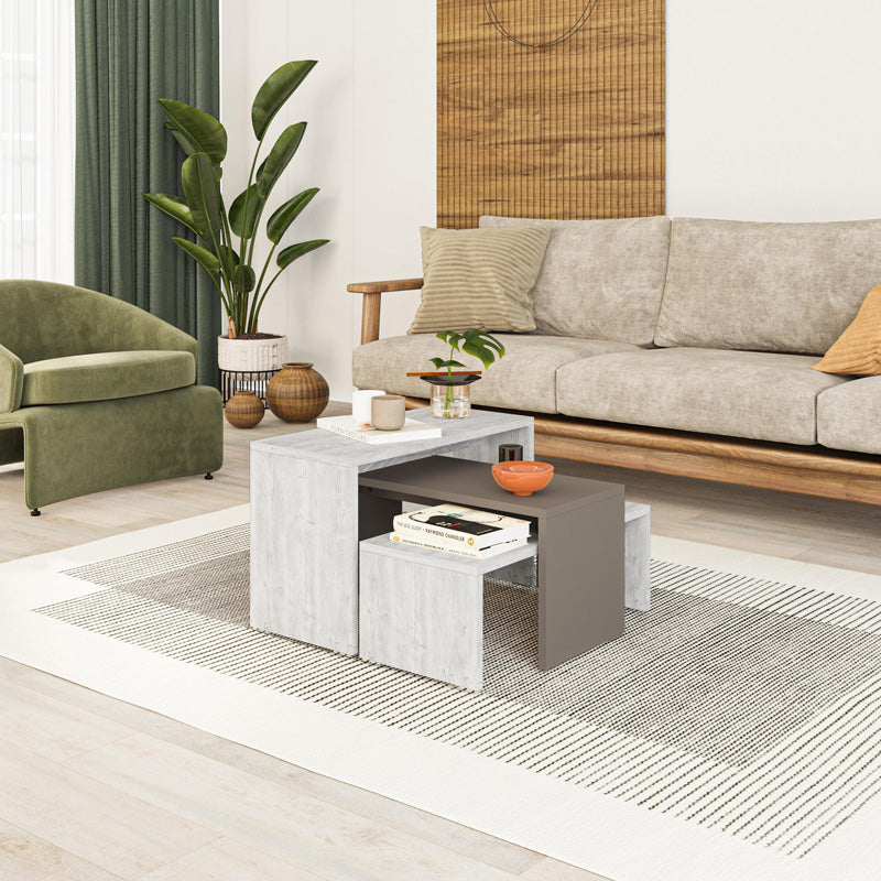 Set 3 masute Kantar, Alb, 65x30x39 cm
