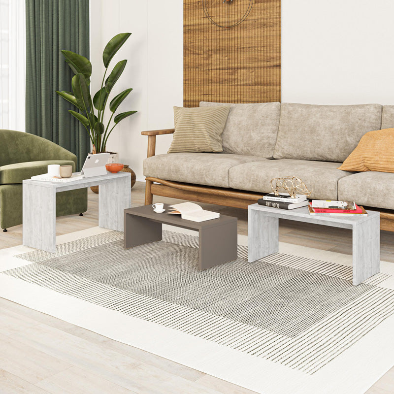 Set 3 masute Kantar, Alb, 65x30x39 cm