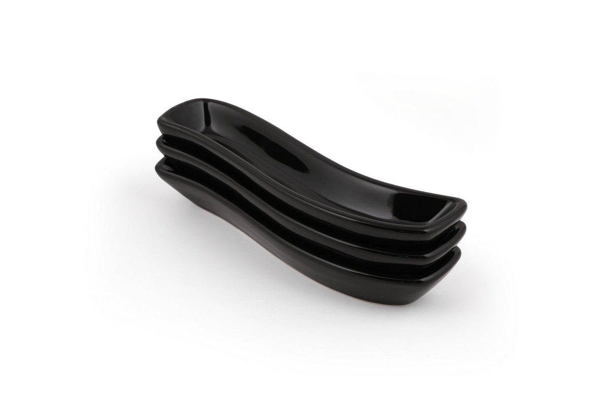 Set 3 Platouri Olivier, Ceramica, Negru, 18 cm