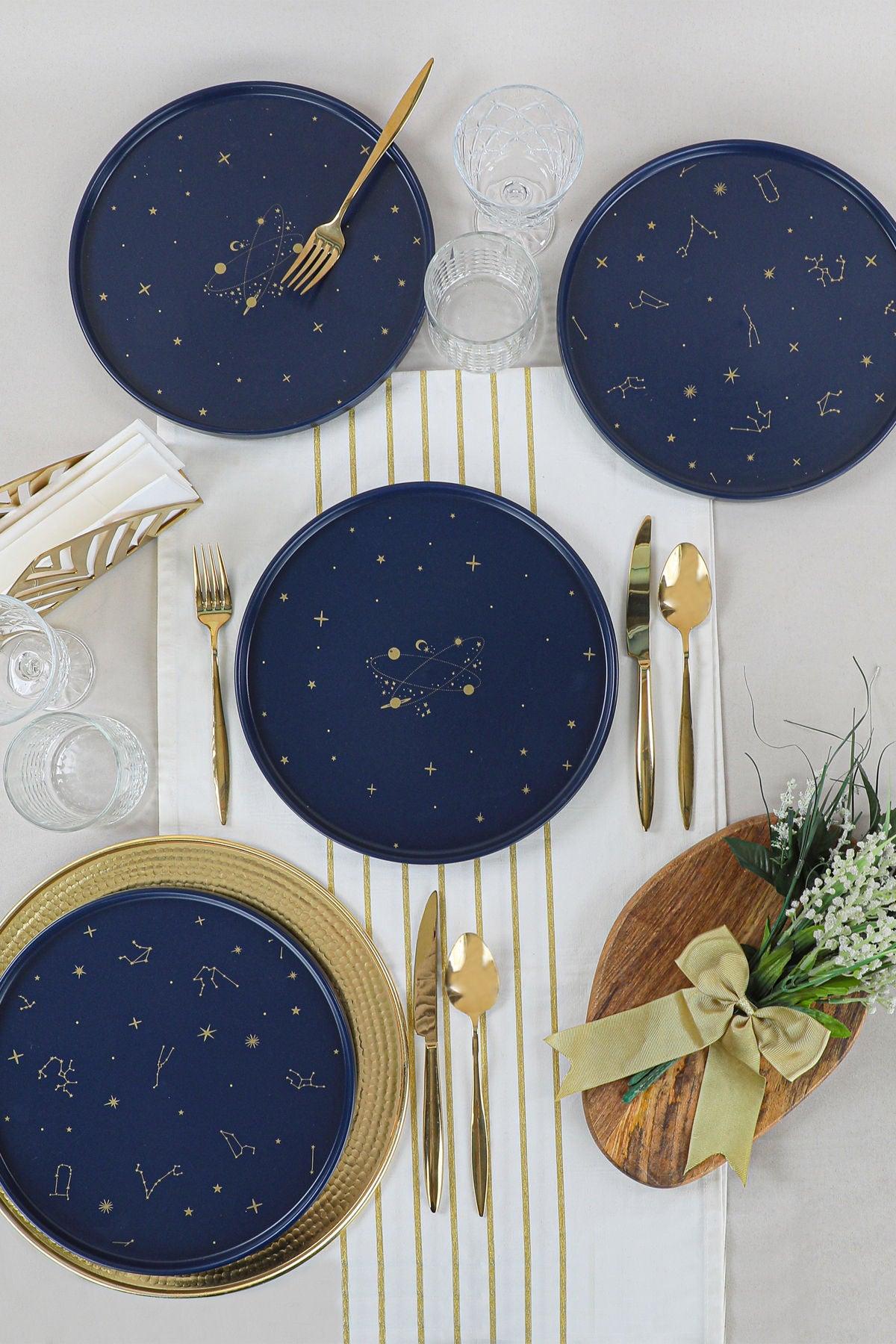 Set 4 Farfurii Sky, Ceramica, Albastru marin, 27 cm