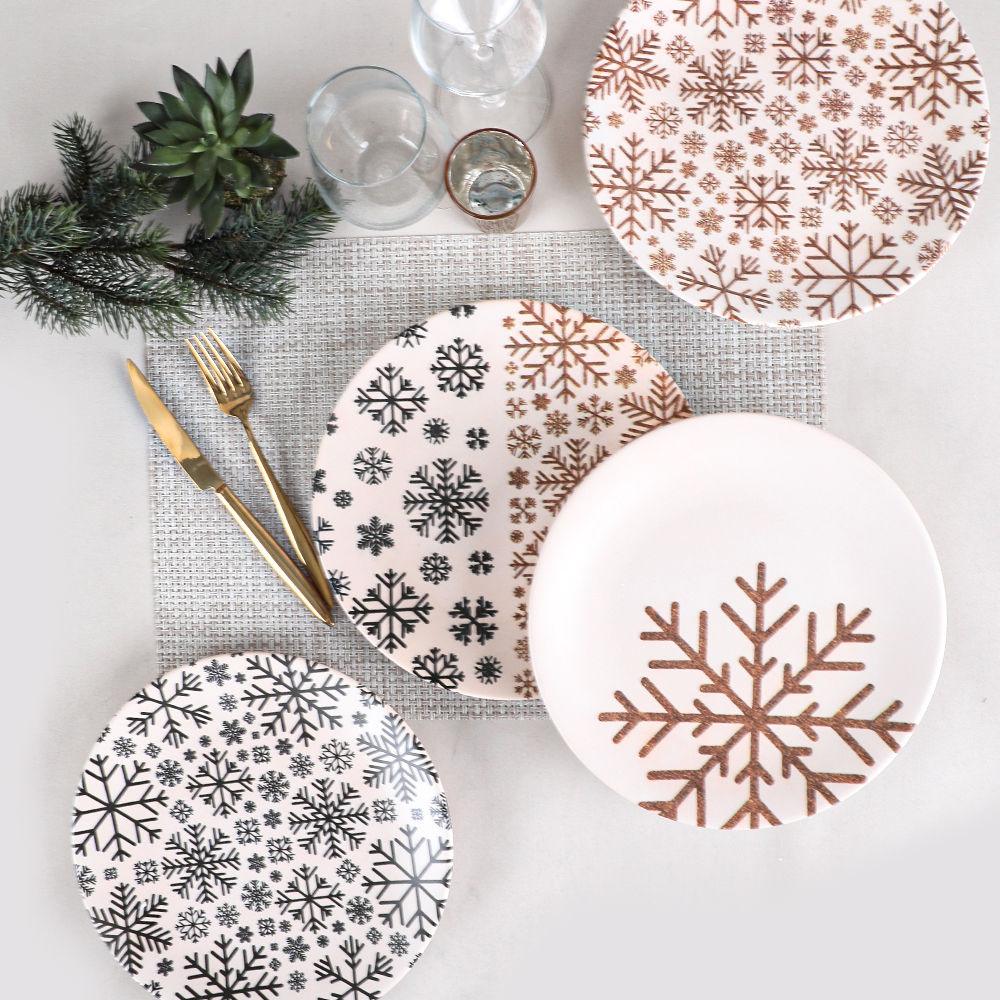 Set 4 Farfurii Snowflake , Multicolor, 25 cm